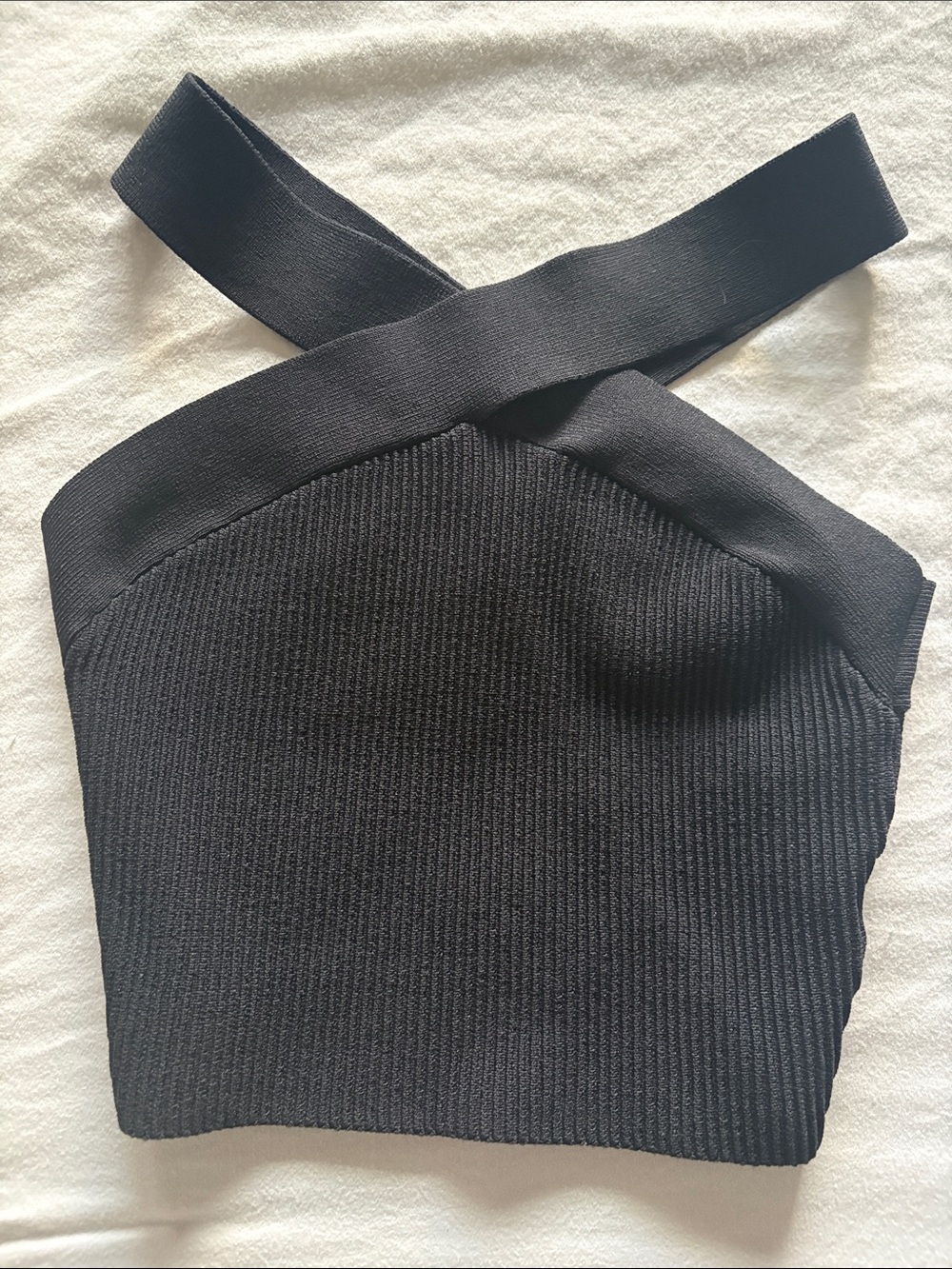 Babaton (Aritzia) Black Ribbed Knit Crop Top with Criss-Cross Straps